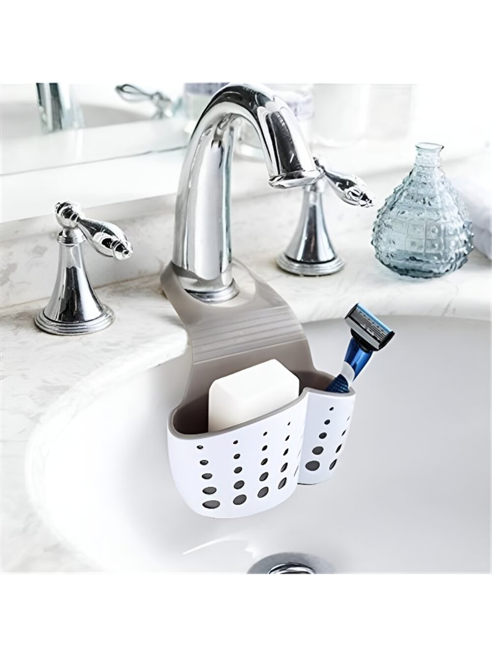 Sink storage rack, plastic saddle faucet caddy table storage box pen holder